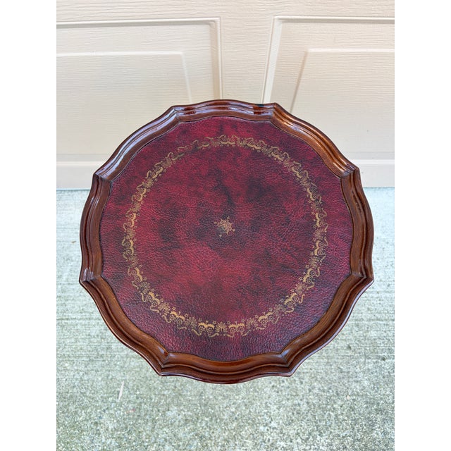 Maitland - Smith Vintage Georgian Embossed Red Leather Top Mahogany Side Table For Sale - Image 4 of 7