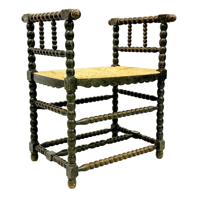 19th Century Dutch Jacobean Style Ebonised Oak Bobbin Bench For Sale