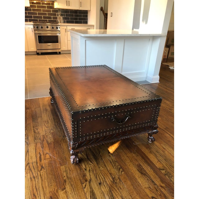 Ralph Lauren Mahogany Leather Wrapped "Dalton" Coffee Table Chairish