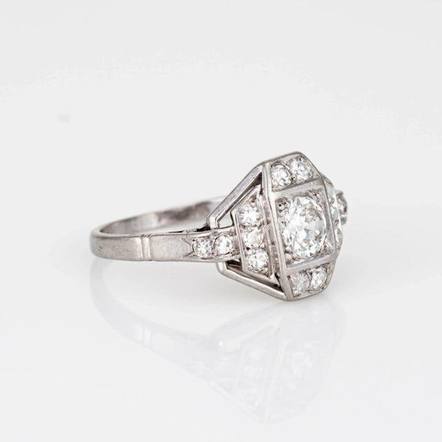 Art Deco French Art Deco Diamond Ring Engagement Platinum Sz 6 Vintage Bridal Jewelry For Sale - Image 3 of 6