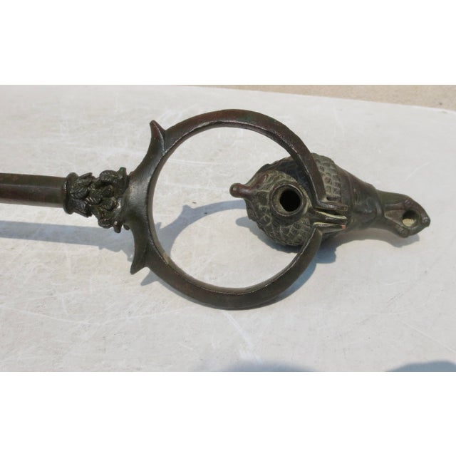 Metal Rare Roman Bronze Candelabrum - Lampstand With Bronze Oil Lamp For Sale - Image 7 of 13