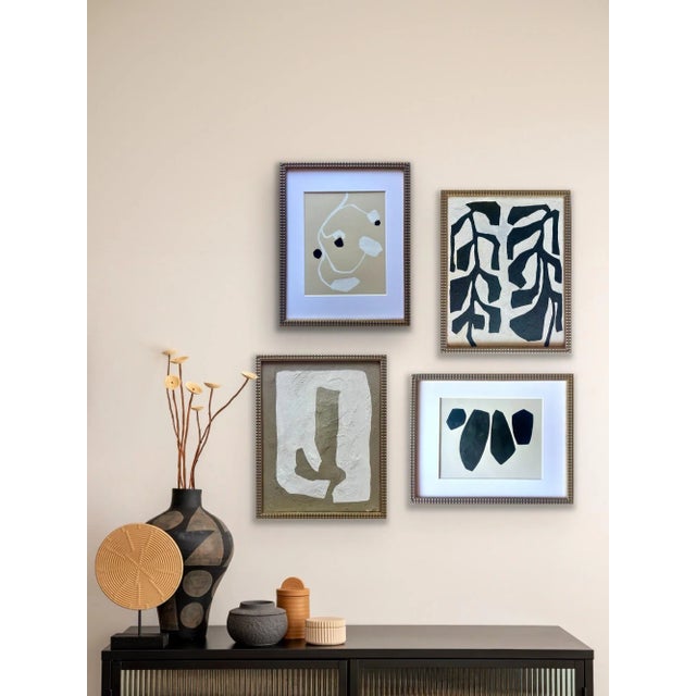 Contemporary abstract paintings on canvas and cotton paper. Framed in a gold locally made frames The Painting Measure...