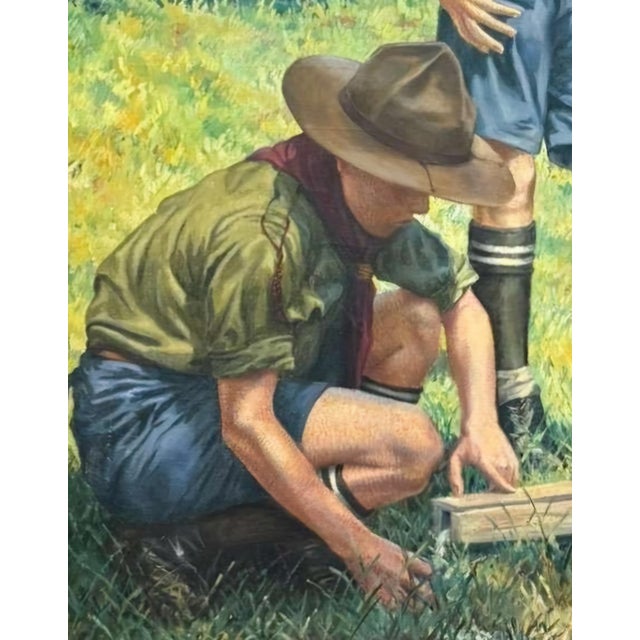 A striking large-scale oil on canvas by alfred waagner (austrian, 1886–1960), depicting two uniformed scouts in a sunlit...