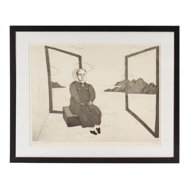 1970 Etching of a Seated Woman Benjamin Levy For Sale