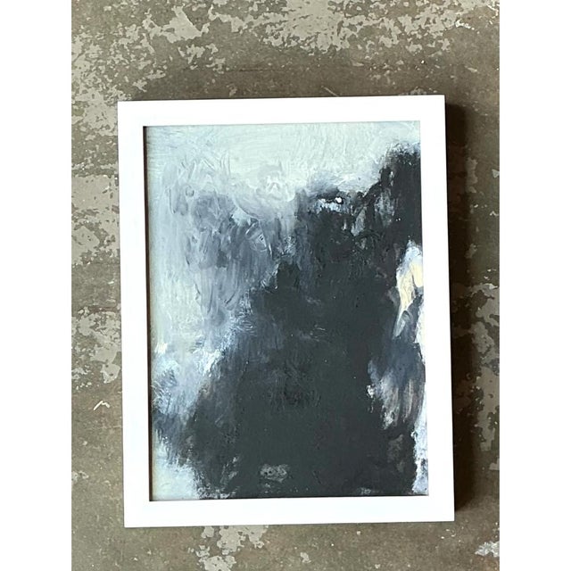 Vintage Black and White Abstract Expressionist Painting For Sale - Image 11 of 12