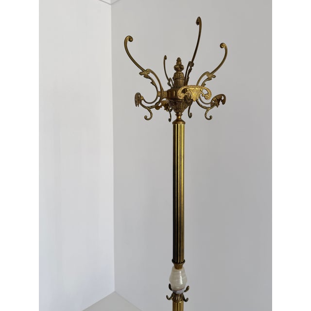 Vintage Italian Brass Coat Rack with Onyx Marble Centrepiece, 1960s For Sale - Image 9 of 18