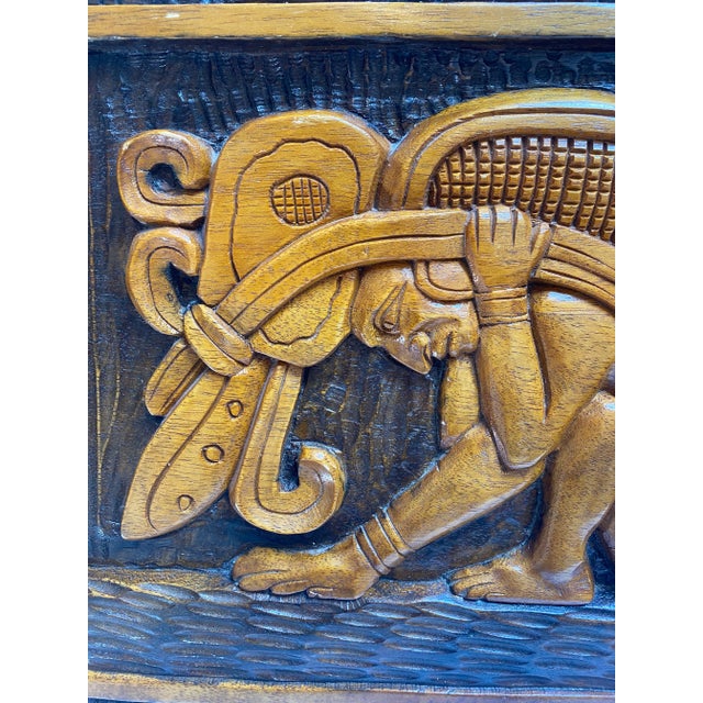 Mid Century Hand Carved Aztec Tribal Honduras Wood Wall Art For Sale - Image 4 of 11