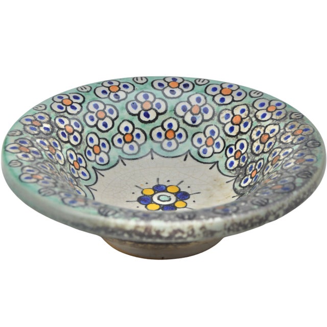 Ceramic Antique Orange & Teal Andalusian-Patterned Ceramic Bowl For Sale - Image 7 of 10