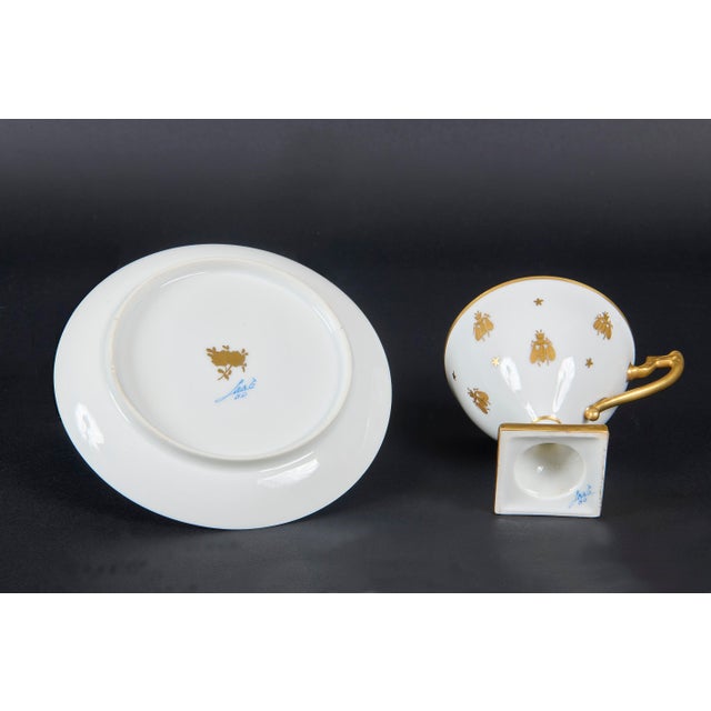 Camille Le Tallec Gilded Porcelain Signed Cups Empire-Style Set Spectacular set of ornately gilt service cups hand-painted...