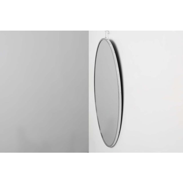 Silver Art Deco Oval Nickel‑Plated Metal Mirror, Belgium, 1925 For Sale - Image 8 of 10