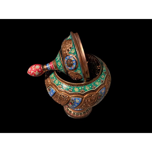 Copper Vintage Hand Painted Openwork Copper Urn For Sale - Image 8 of 13