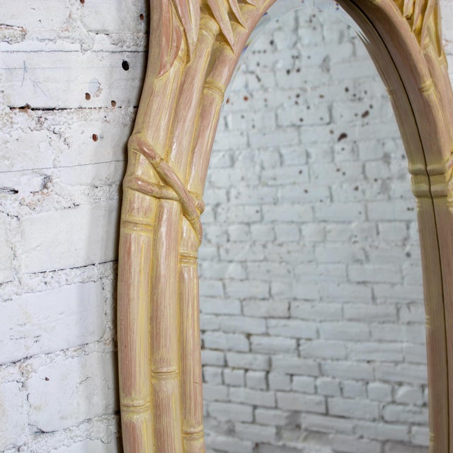 Late 20th Century Coastal or Hollywood Regency Style Oval Wall Mirror Faux Bamboo Resin Ceruse Finish For Sale - Image 9 of 18