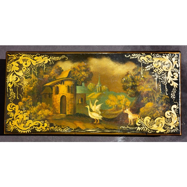 French hand painted and gold gilt tole box. Late 20th century. Artist signed.