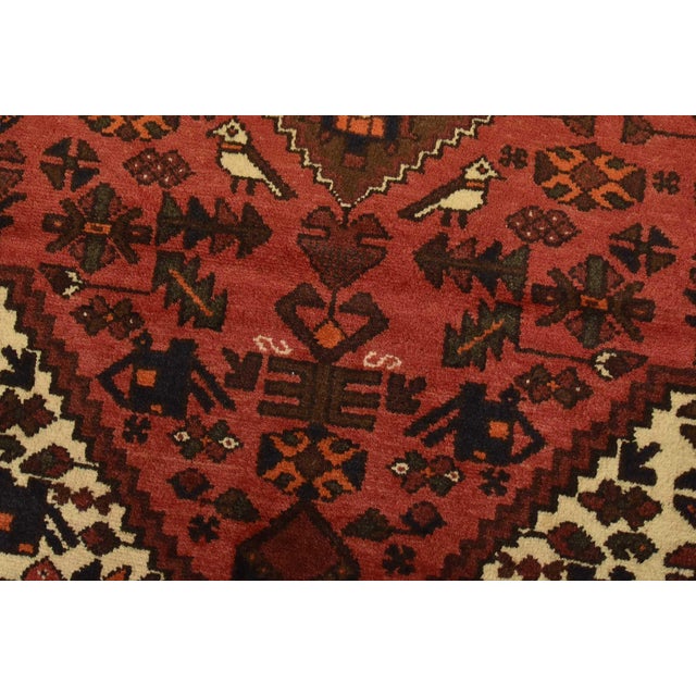 Hamedan Rug 3’2” X 4’4” Red Wool Vintage Tribal Hand-Knotted Oiental Carpet For Sale - Image 4 of 12