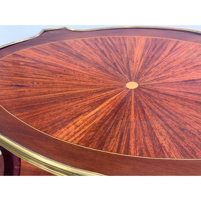 Bronze Vintage French Louis XV Style Marquetry Two-Tier Étagère Side Table For Sale - Image 8 of 10