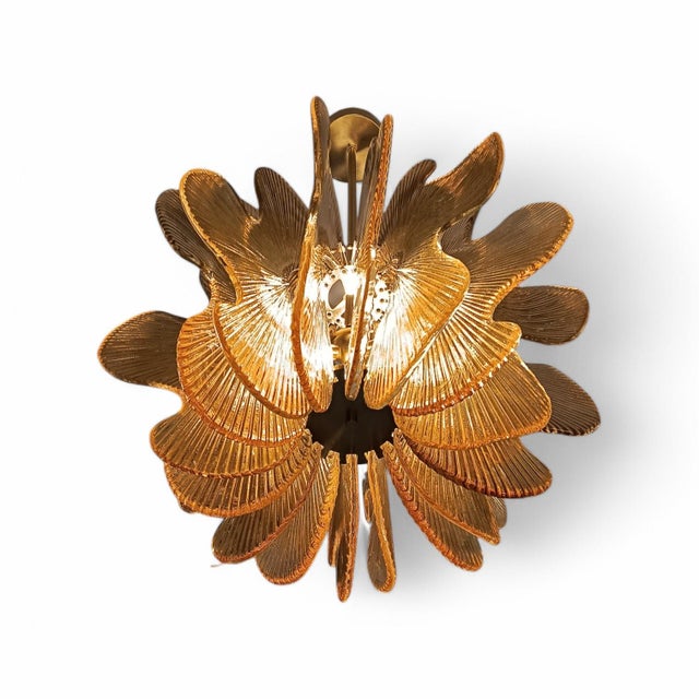 Wavy Golden Plate Ceiling Lamp, in Flawless conditions. Designed 1970 to 1979 Up to 250V (Europe/UK Standard).The wiring...