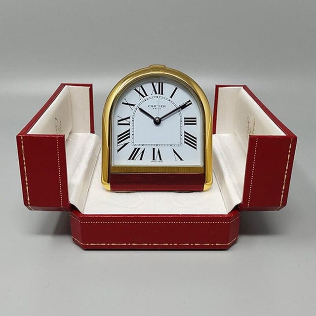 Romane 18k Gold Plated Travel and Desk Alarm Clock by Cartier, 1980s For Sale - Image 10 of 13