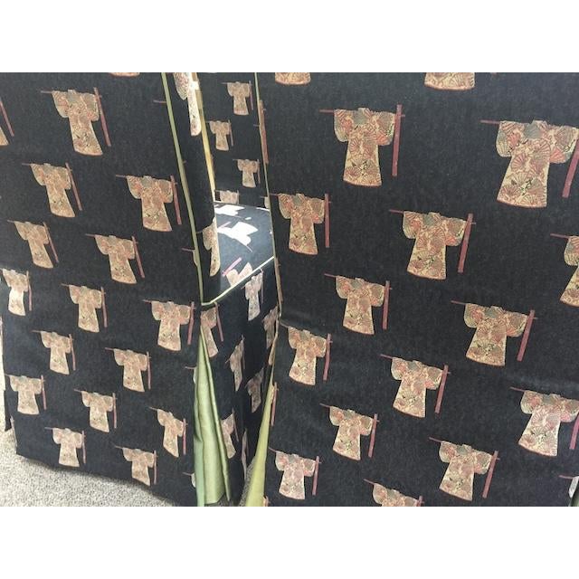 Parson Style Custom Chairs With Asian Upholstery, Skirted Bottom With Silk Inner Lining. For Sale - Image 11 of 13