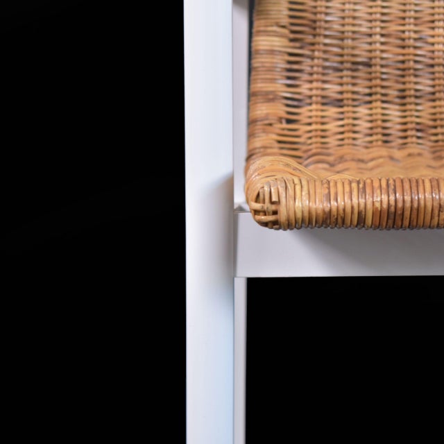 Boho Chic Pair of Danny Ho Fong Style Wood and Woven Rattan Arm Chairs For Sale - Image 3 of 3