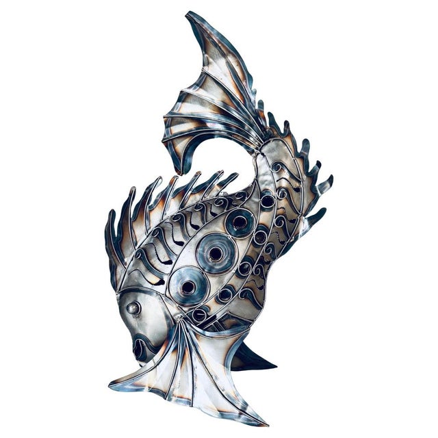 Blue Modern Metal Fish Sculpture with Subtle Reflections For Sale - Image 8 of 8