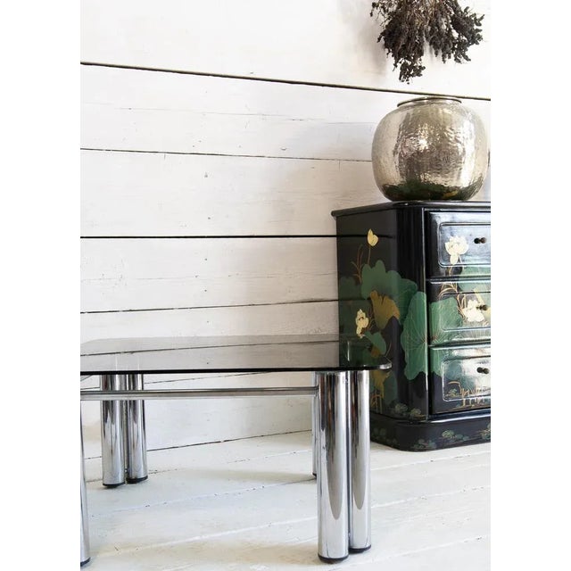 Gray Smoked Glass and Steel Coffee Table, 1970s For Sale - Image 8 of 11