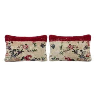 Turkish Wool Lumbar Rug Pillow Cover 16'' X 24'' - Set of Two For Sale