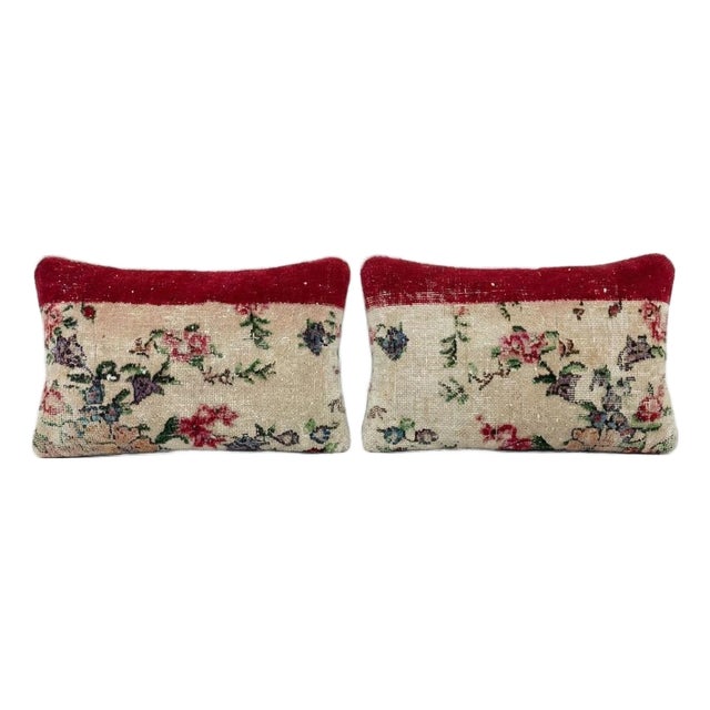 Turkish Wool Lumbar Rug Pillow Cover 16'' X 24'' - Set of Two For Sale