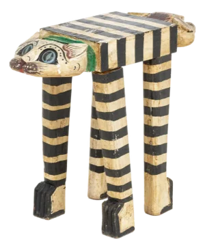 Folk Art Polychromed Double Cat Head Stool