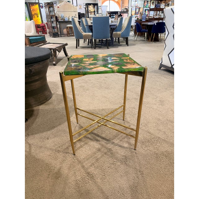 Contemporary Brass, Accent Stone and Acrylic Top Accent table For Sale - Image 3 of 7