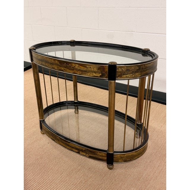 Bernhard Rohne 1970s Bernhard Rohne Acid Etched Brass Oval Side Table for Mastercraft, a Pair For Sale - Image 4 of 11