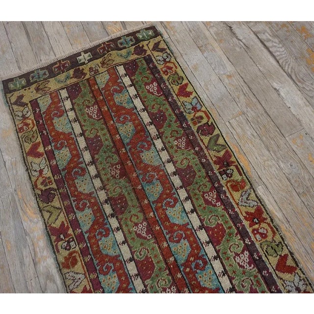 Abstract 1880s Multicolor Abstract Geometric Antique Turkish Sivas Yastik Carpet 1'8" X 3'1" Handknotted Wool Rug For Sale - Image 3 of 15