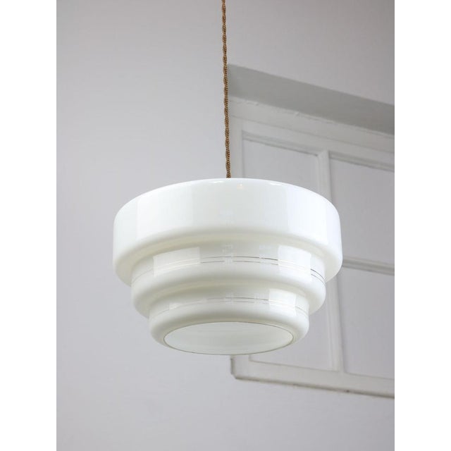 White Mid-Century Brass and Opaline Cascade Pendant Lamp For Sale - Image 8 of 15