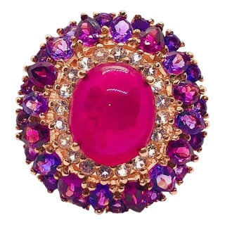 Bochic “Capri” Vintage Ruby, White Topaz & Amehtyst Ring — 18K Gold & Silver For Sale