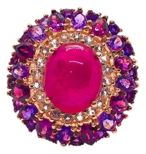 Bochic “Capri” Vintage Ruby, White Topaz & Amehtyst Ring — 18K Gold & Silver
