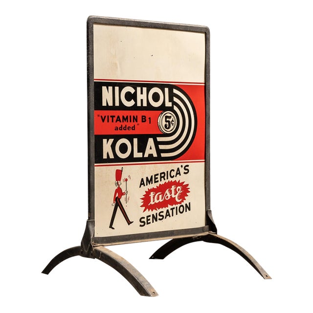 Vintage Framed Tin Nichol Cola Shop Floor Sign For Sale