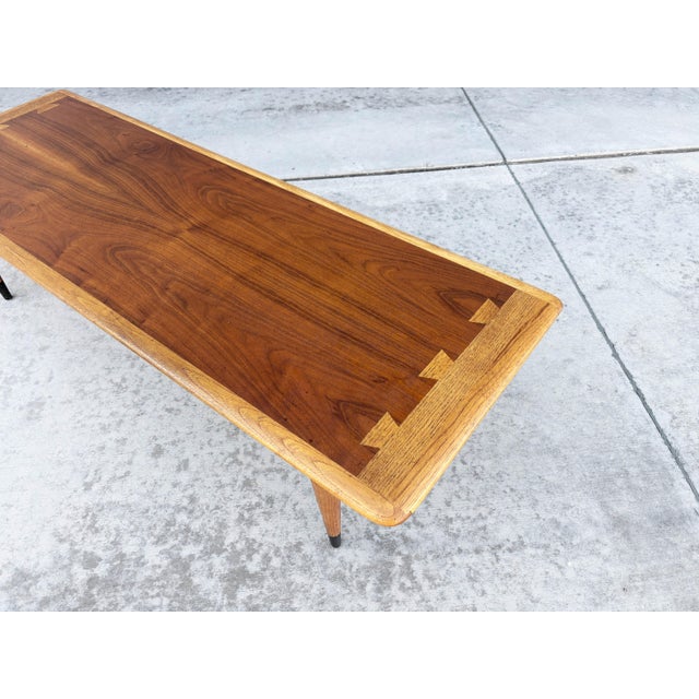 Yellow 1960s Mid-Century Modern Lane "Acclaim" Walnut and Oak Surfboard Coffee Table For Sale - Image 8 of 10