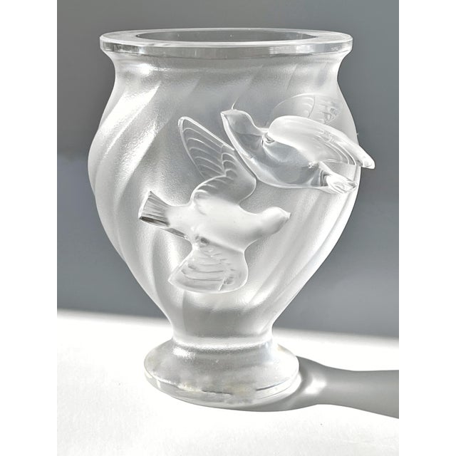 Antique Mid 20th Century Lalique Rosine Crystal Vase by Marie Lalique Signed C1950 For Sale - Image 10 of 14