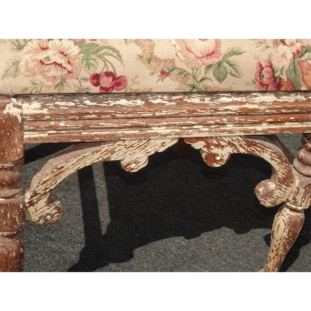Antique French Country Unique Crackle Chair W Floral Fabric Front Caster Wheels For Sale - Image 12 of 15