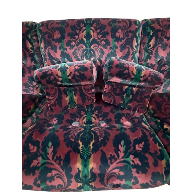 Set of Vintage Patterned Velvet Sofa and Two Coordinating Club Chairs For Sale - Image 12 of 14