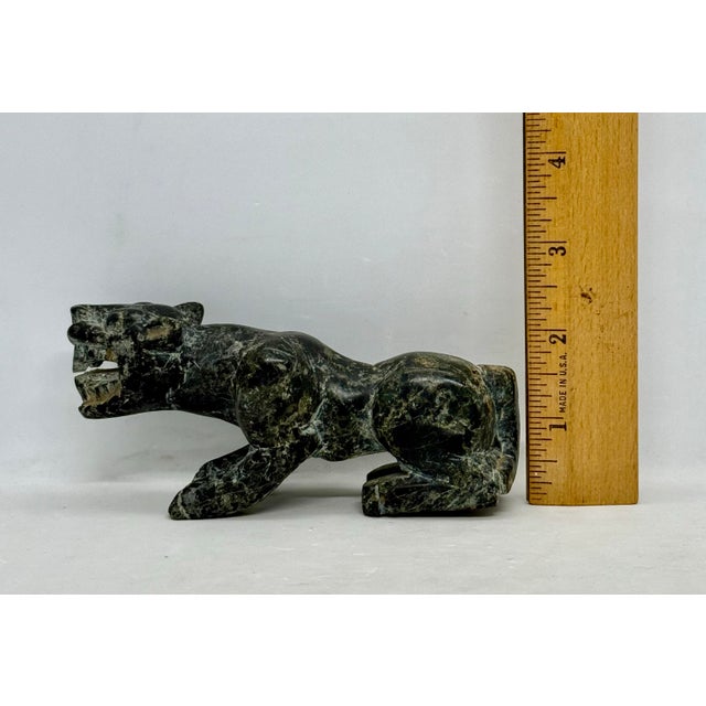 Green Vintage Chinese Green and Black Carved Soapstone Tiger Figurine For Sale - Image 8 of 12