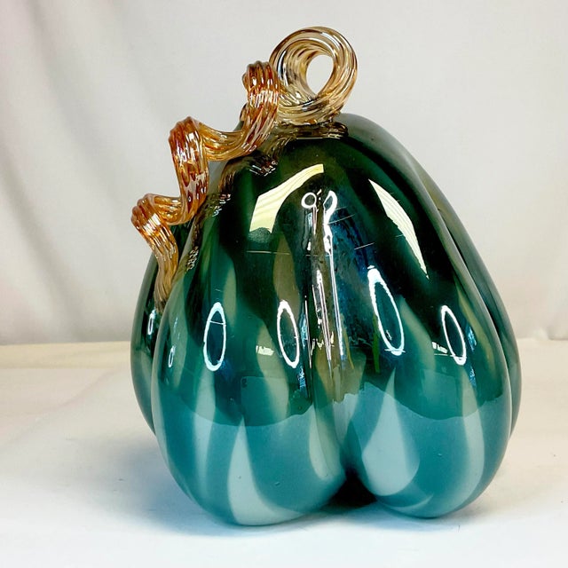Glass 1990s Vintage Hollywood Regency Italian Venetian Glass Pumpkin For Sale - Image 7 of 11