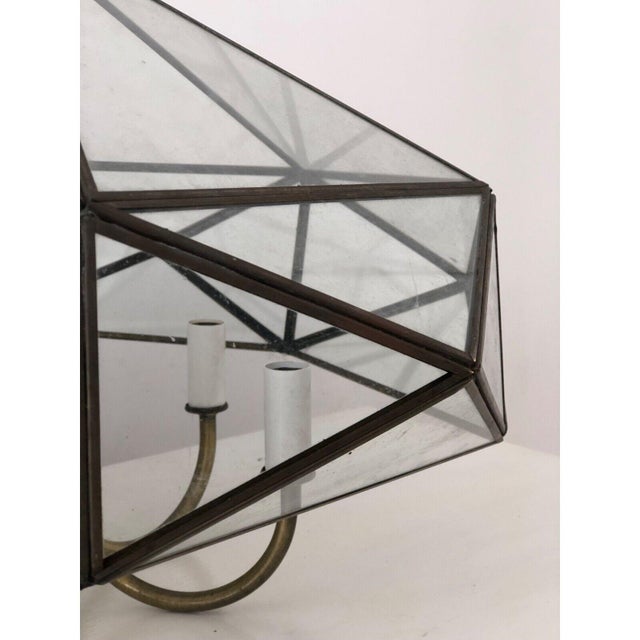 Traditional Mid 20th Century Vintage Brass Octagon Glass Light Fixture For Sale - Image 3 of 12