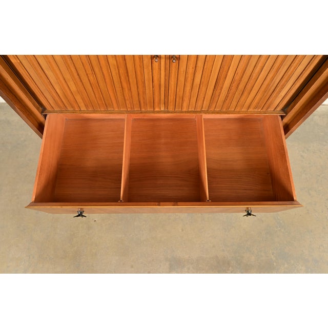 Wood John Widdicomb Mid-Century Modern Sculpted Walnut Tambour Door Gentleman's Chest, 1960s For Sale - Image 7 of 14