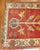 20th century antique Oushak prayer rug in red and green. 2'9'' x 3'5''