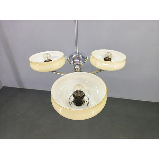 Bauhaus Chandelier in Milk Glass and Chrome, 1930s For Sale - Image 4 of 12