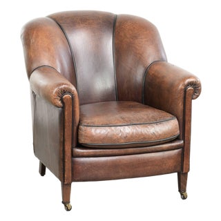 Vintage Sheepskin Club Chair in Leather For Sale