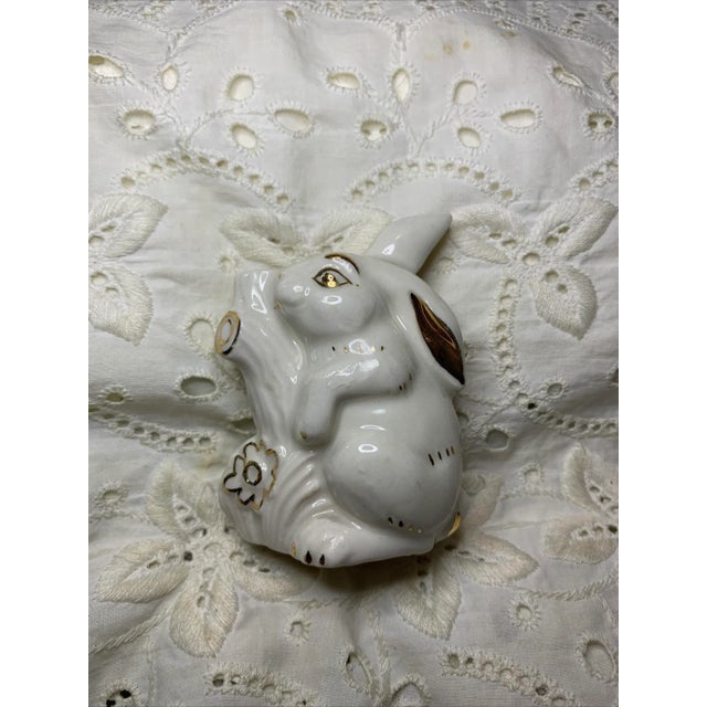 White Vintage Porcelain Bunny Rabbit With Tree Figurine For Sale - Image 8 of 8
