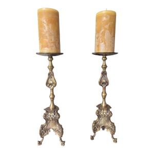 Antique Belle Epoque Bronze Altar Candle Holders-a Pair