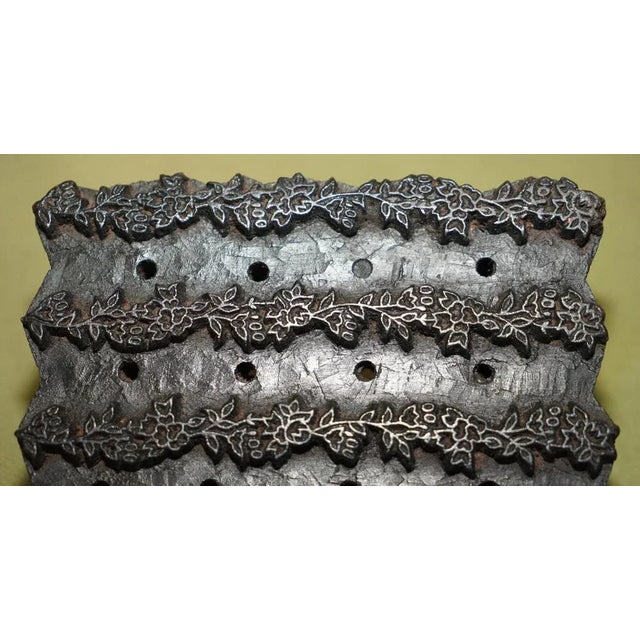 Gray Large Antique Hand Carved Floral Printing Block for Wallpaper For Sale - Image 8 of 13