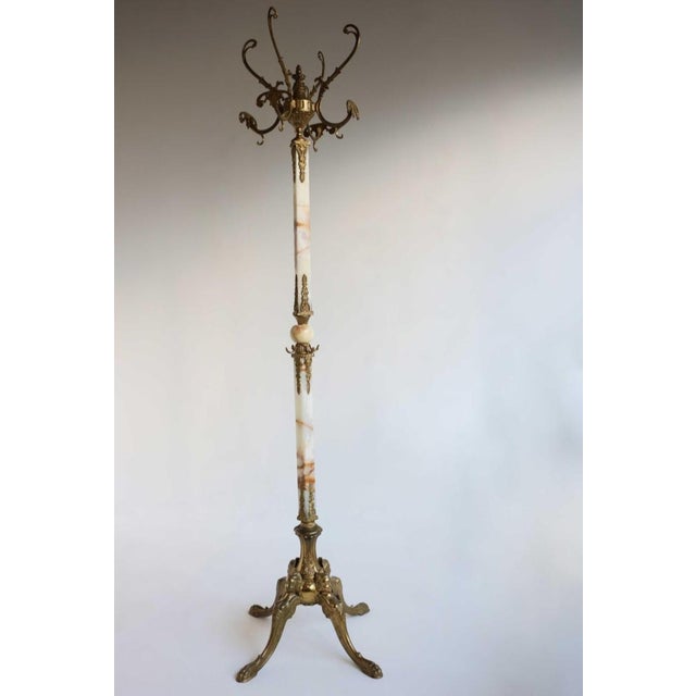 Italian Ornate Antique Brass & Onyx Square Marble Coat Hat Rack Hall Tree Stand For Sale - Image 9 of 14